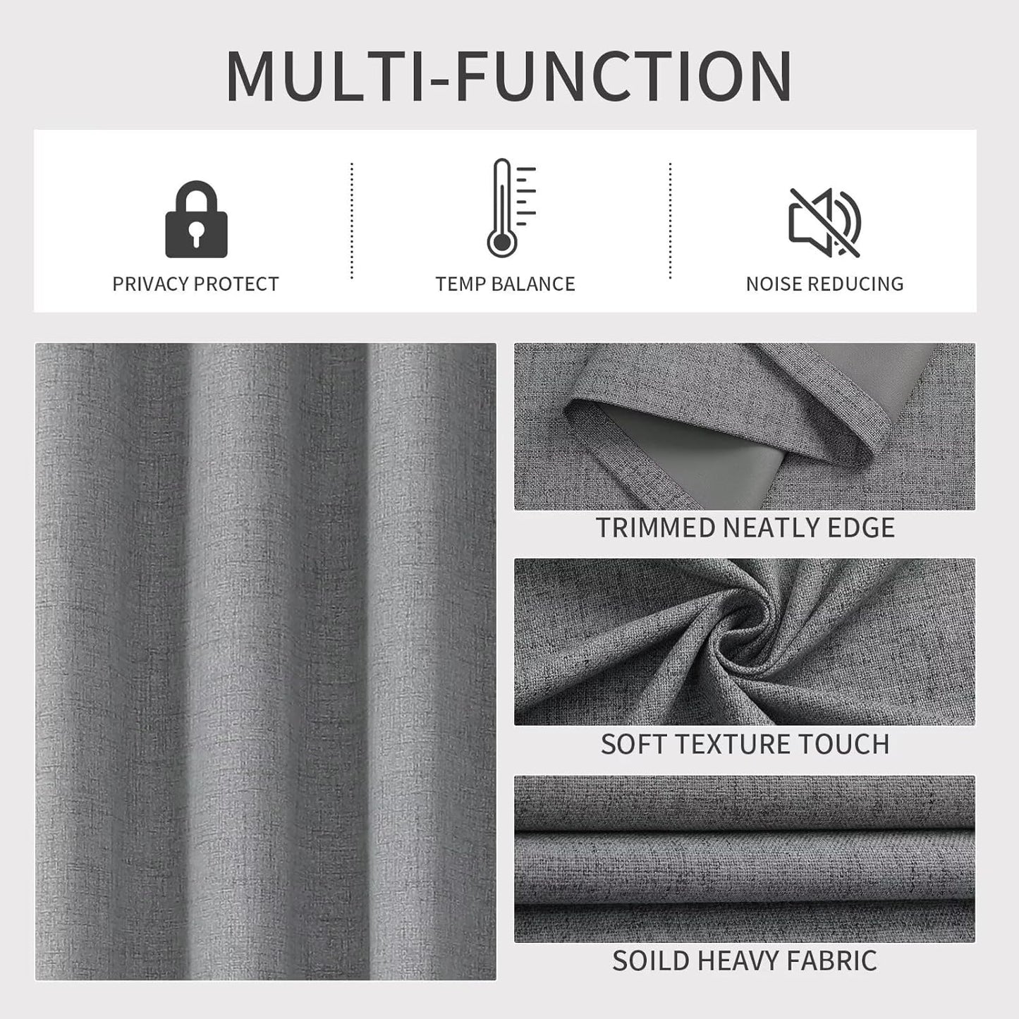 Joydeco Custom Light Grey Textured Total Blackout Curtain for Bedroom and Living Room. Grommet Textured Thermal Insulated Room Darkening Curtain 1 Panel (Custom Size and Color)