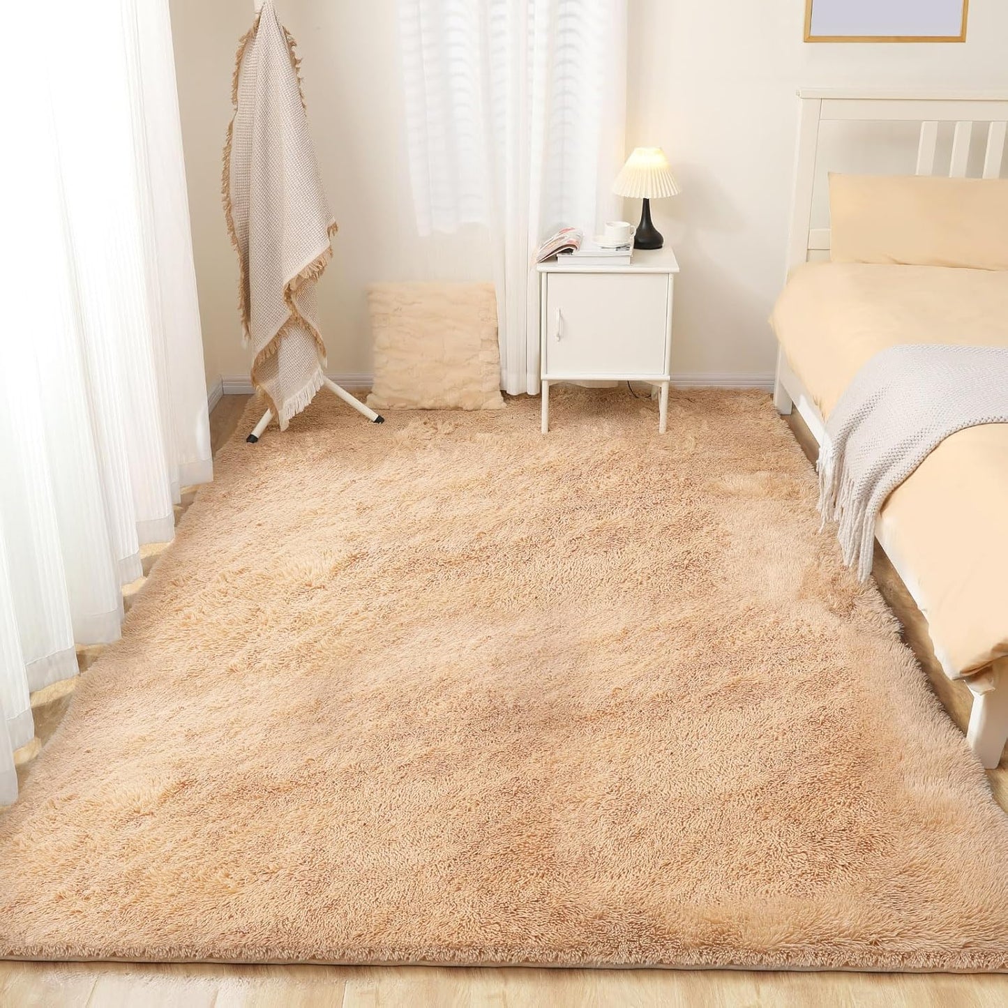 9x12 Area Rug, Fluffy Plush Carpet for Living Room, Bedroom, Nursery, Study, Kids Room - Soft Non-Slip Indoor Decor, Camel
