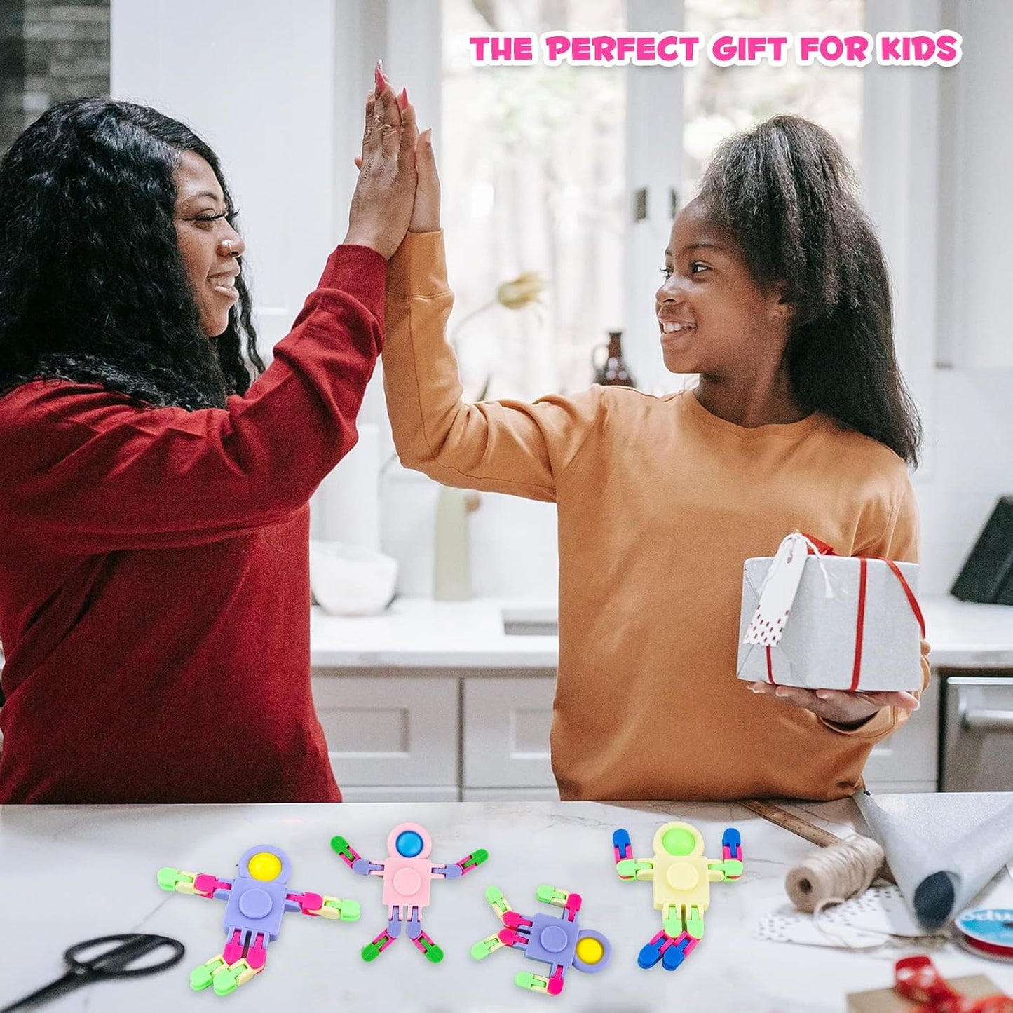 12 Pack Fidget Sensory Spinner Toys， Transformable Chain Robot Fingertip Toy，Pinata Goodie Bag Stuffers Birthday Valentines Day Gifts for Kids,Treasure Box Classroom Prize (A)