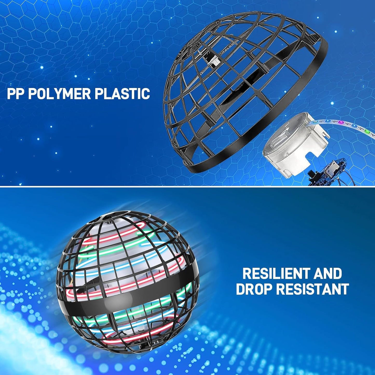 Flying Orb Ball 2024 Upgraded - Hover Orb Magic Light Up Orb Flying Spinner Mini Drone Cosmic Globe for Kids Teens Adults Flying Ball Orbit Ball for Birthday Gift Family Gatherings Christmas (Gray)