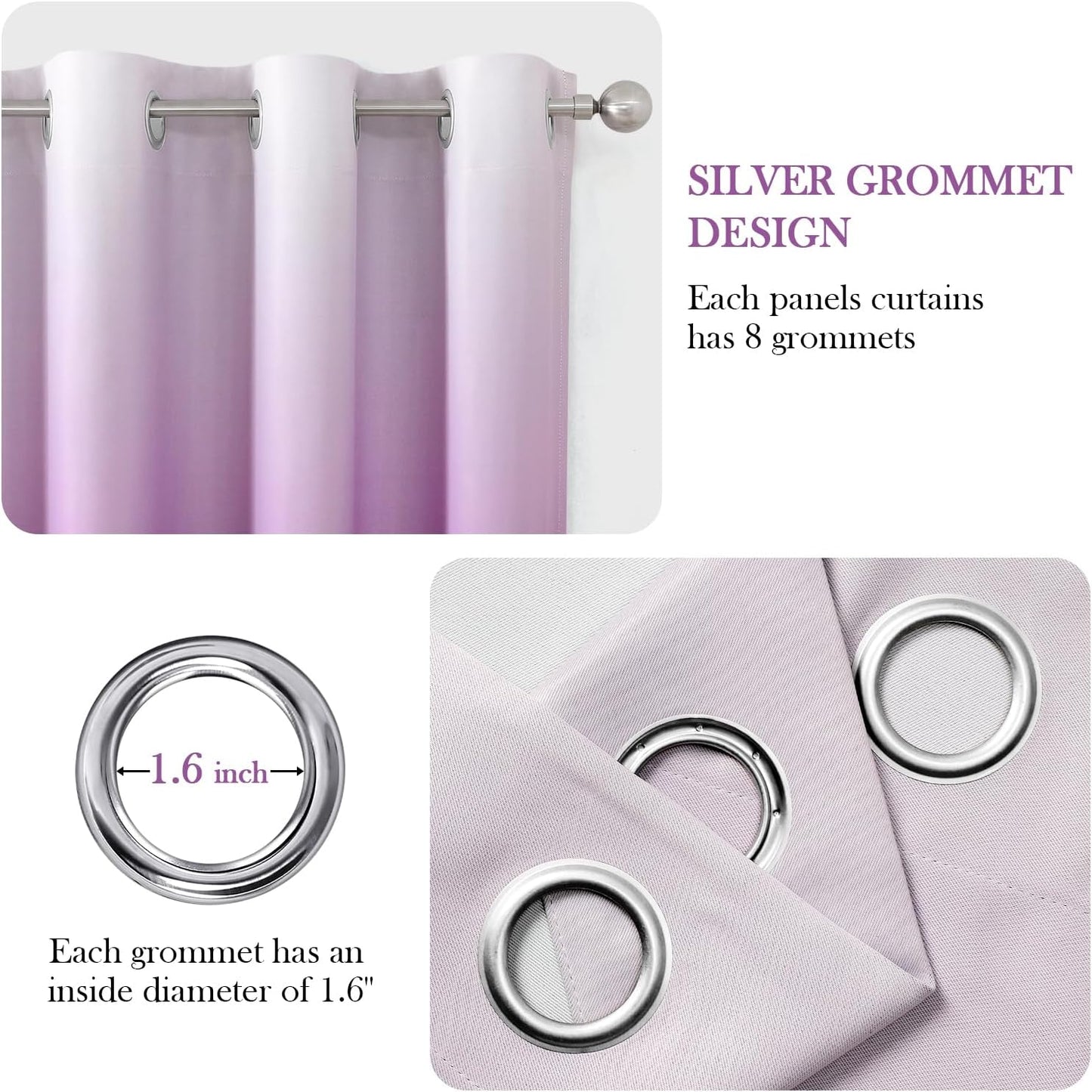 HOMEIDEAS Purple Ombre Blackout Curtains 52 X 96 Inch Length Gradient Room Darkening Thermal Insulated Energy Saving Grommet 2 Panels Window Drapes for Living Room/Bedroom
