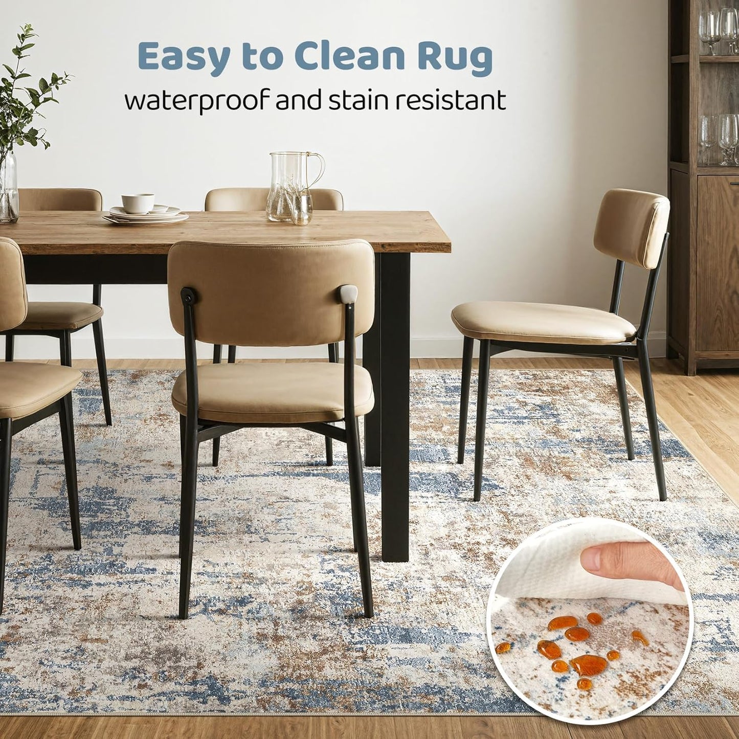 4x6 Rug Washable Area Rugs: Abstract Modern Soft Stain Resistant Indoor Floor Accent Non Slip Carpet for Living Room Entryway Kitchen Bedroom Nursery Office Bedside Home House Decor- Tan