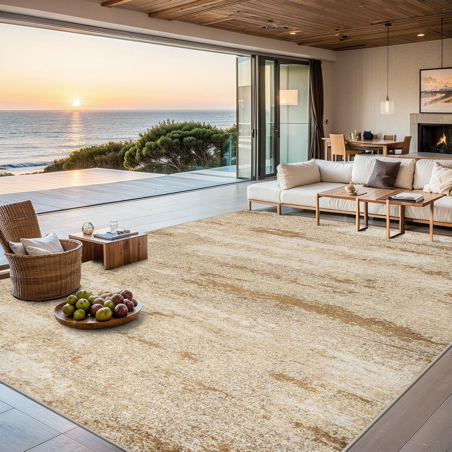 6x9 Area Rugs for Living Room - Washable Rug Modern Abstract Soft Large Neutral Non-Slip Carpet Indoor Floor Stain Resistant Thin Carpets for Bedroom Dining Room Farmhouse Nursery Home Office Beige