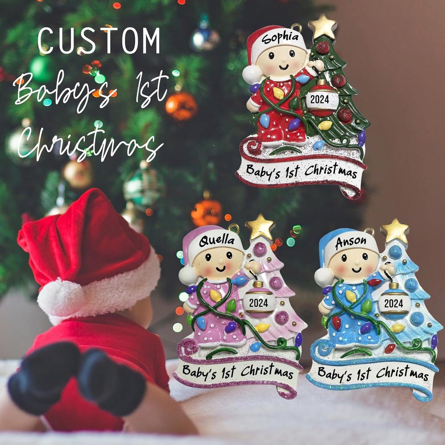 Baby's First Christmas Ornament 2025 Personalized Christmas Ornaments with Name Snow Baby in Stocking with Snowflake Custom Tree Ornament Decorations Ornaments,Blue