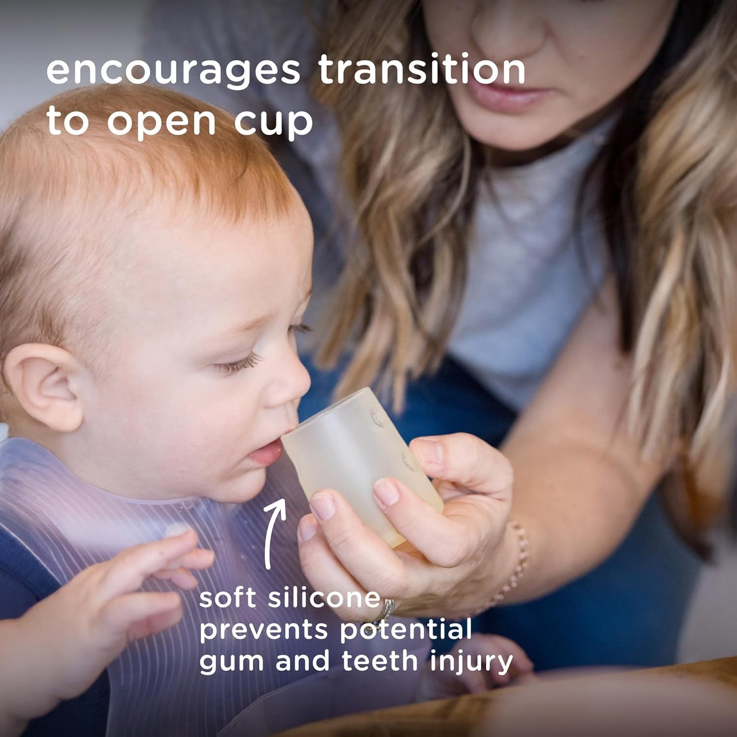 Olababy First Cup | Clear Sense 100% Silicone Infant Trainer Cup | 2oz Medicine Cup for Newborn | Non-Slip & Sloping Design for Tiny Hands & Baby Led Weaning (Blueberry/Mint, 2 Cups)