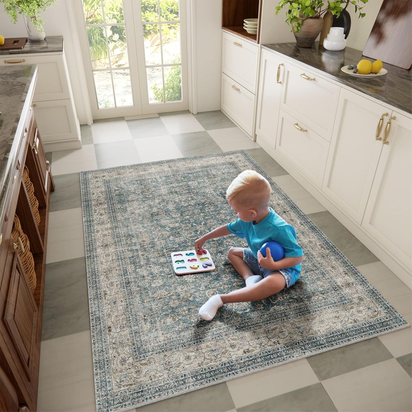 Machine Washable Entryway Throw Rug: Door Mat Indoor Entrance 3x5 Rug Boho Small Area Rug Non-Slip Low Pile Kitchen Rug for Front Door Indoor Entrance Entry Kids Room