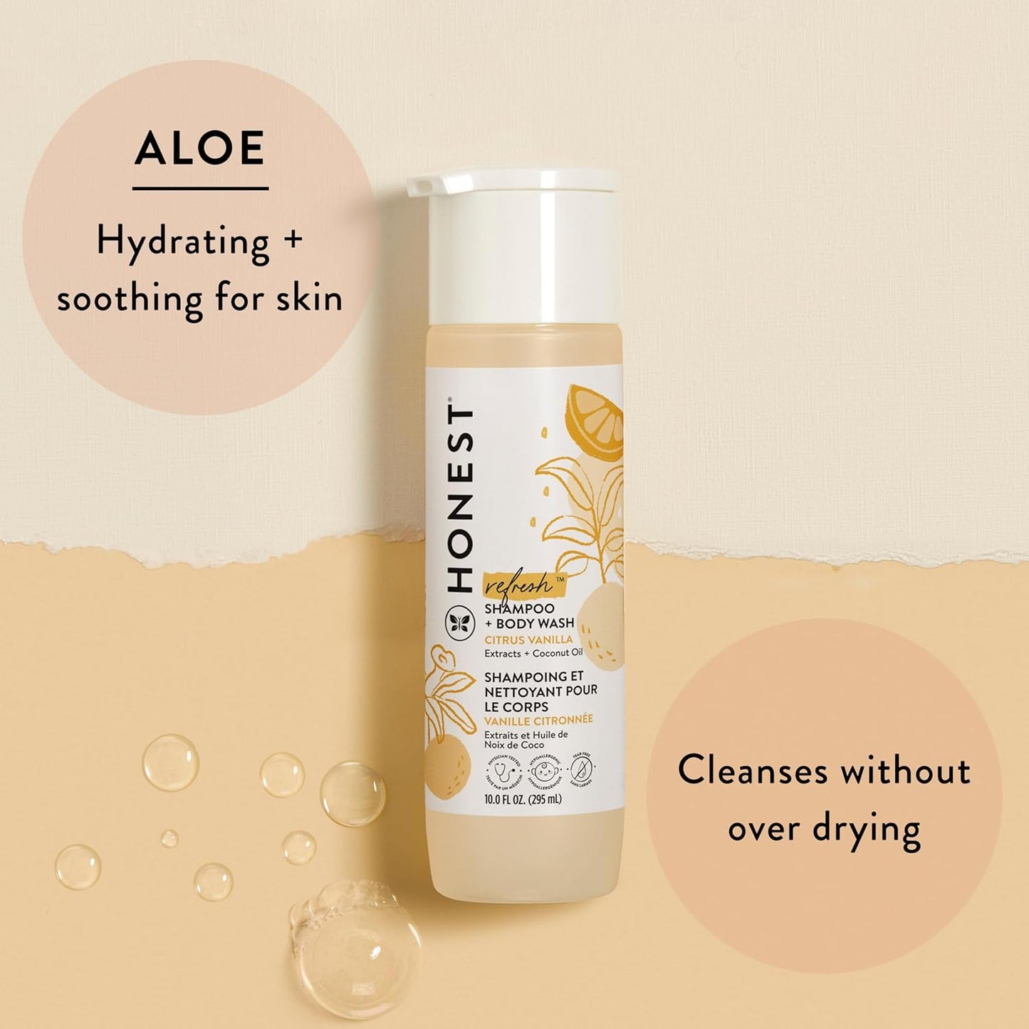 The Honest Company 2-in-1 Cleansing Shampoo + Body Wash | Gentle for Baby | Naturally Derived, Tear-free, Hypoallergenic | Citrus Vanilla Refresh, 10 fl oz