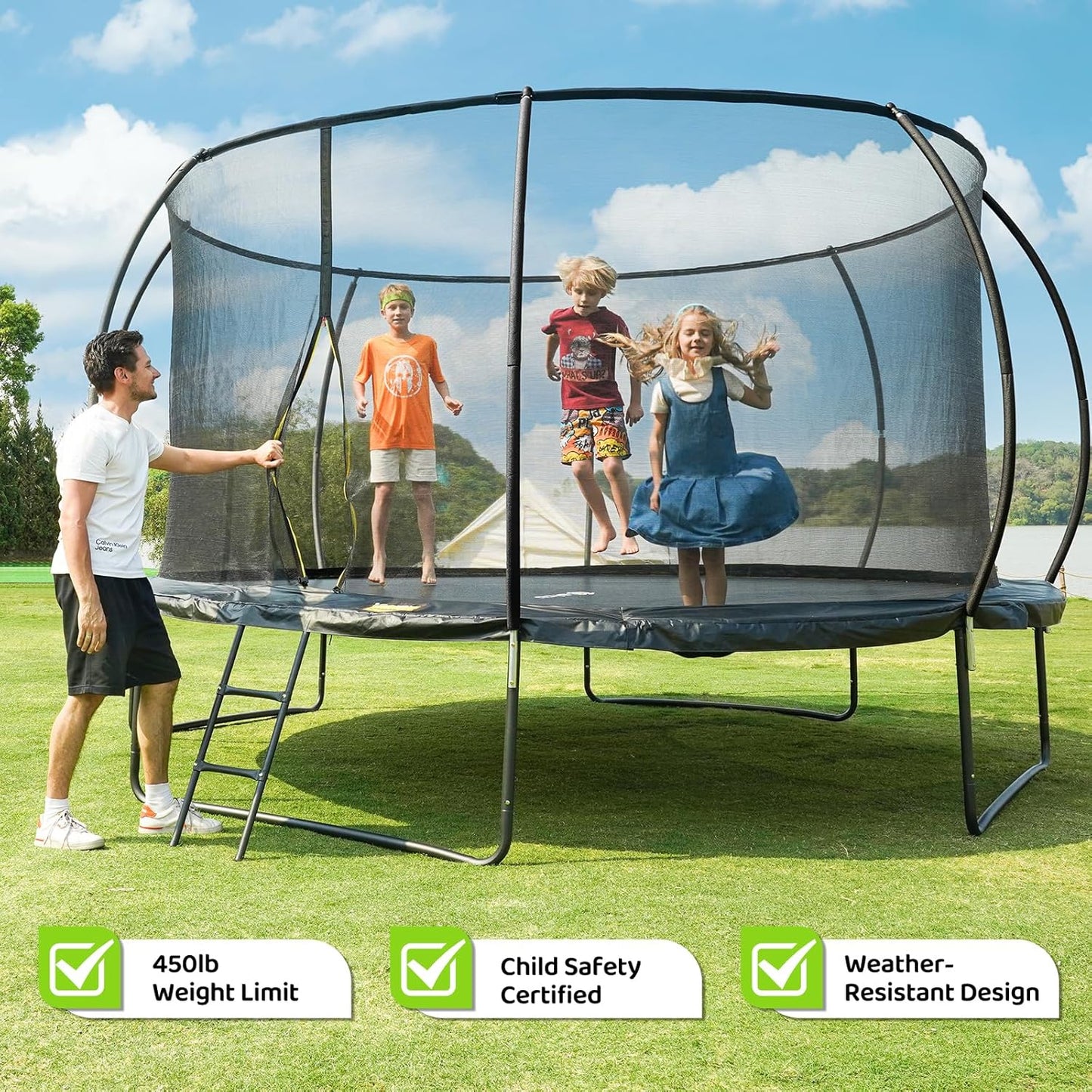Gigu 10FT 12FT 14FT Recreational Trampolines with Enclosure Net and Ladder and Anti-Rust Coating, ASTM Approved Trampoline Outdoor for Kids and Adults Outdoor Yard Trampolines