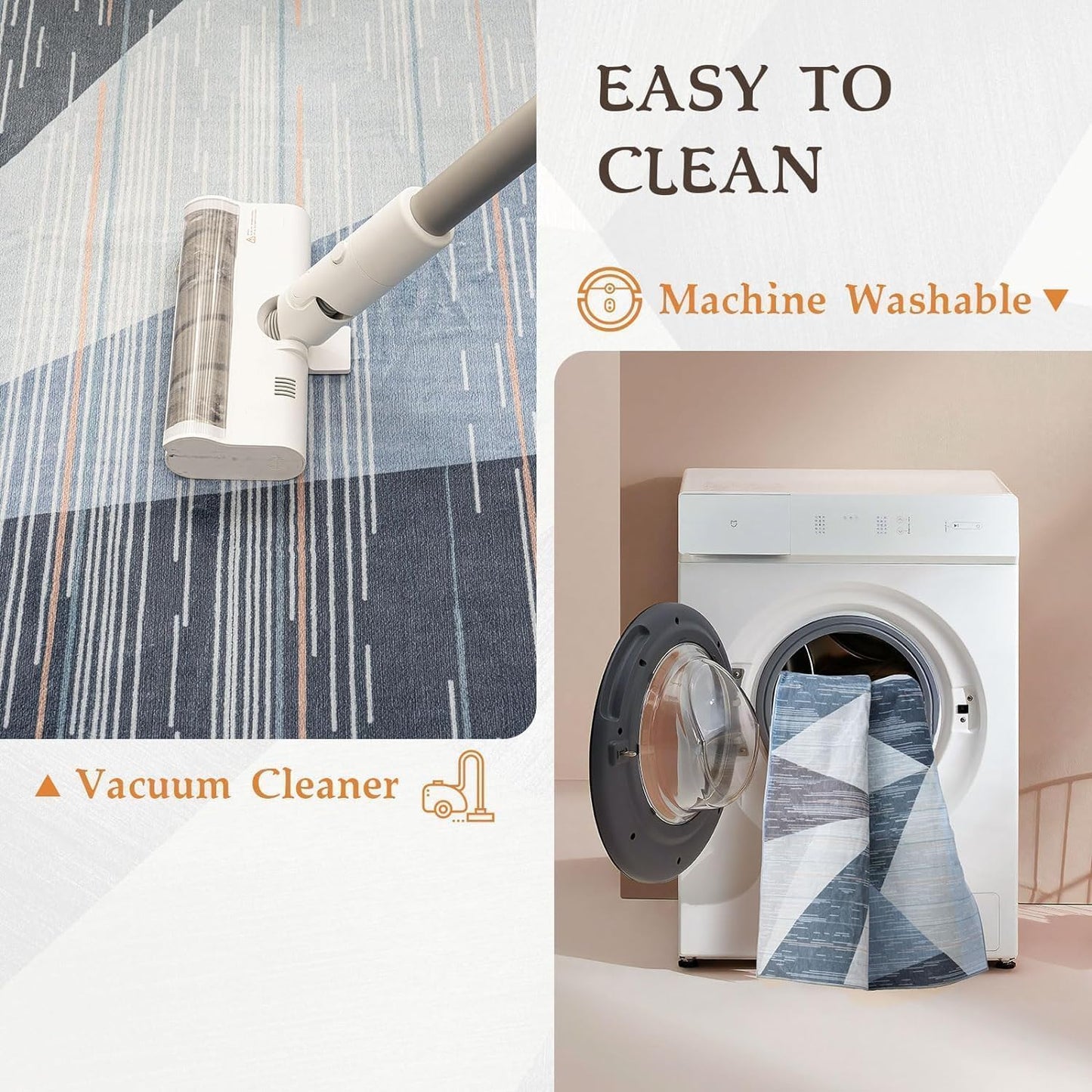 HOMFINE Washable Modern Area Rug - Geometric Style 6x9 Rugs for Living Room, Bedroom, Machine Washable Rug Soft Non Slip Non Shedding Area Rug - Blue, 6'x9'