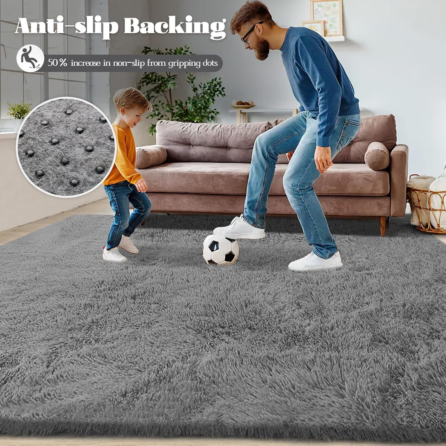 5x8 Area Rug for Living Room: Fluffy Shag Soft Washable Rugs Fuzzy Plush Indoor Carpet for Bedroom Nursery Playroom Dorm Kids Girls Boys Room (Grey, 5'x8')