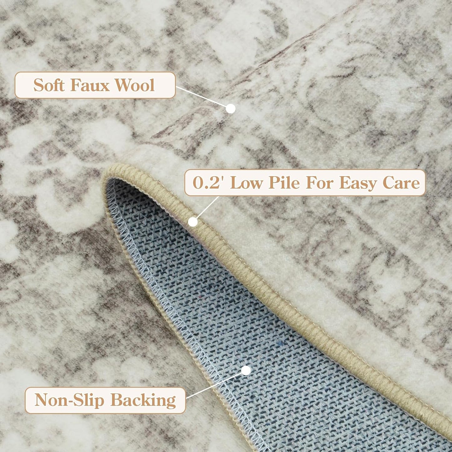 LIVEBOX Washable Area Rug 10x14 Rugs for Living Room Bedroom, Non-Slip Boho Indoor Carpet for Dining Room Office, Low-Pile Farmhouse Soft Carpets for Kids Nursery Room Playroom, Taupe