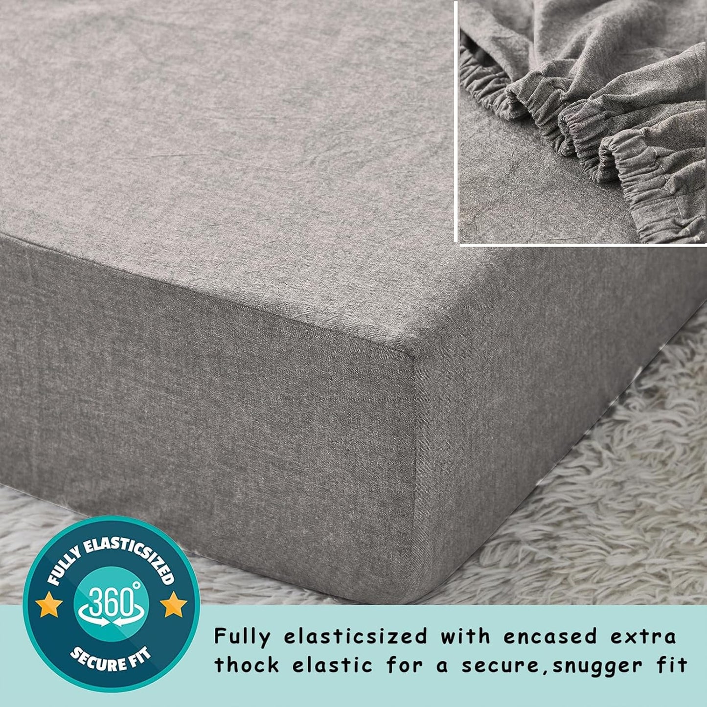 Brandream Crib Bedding Set 3 Pieces Ultra Soft 100% Cotton Bohemian Neutral Solid Grey Crib Comforter, Crib Sheet, Crib Skirt, Farmhouse Chic Ruffle Baby Girl Boys Nursery Bedding