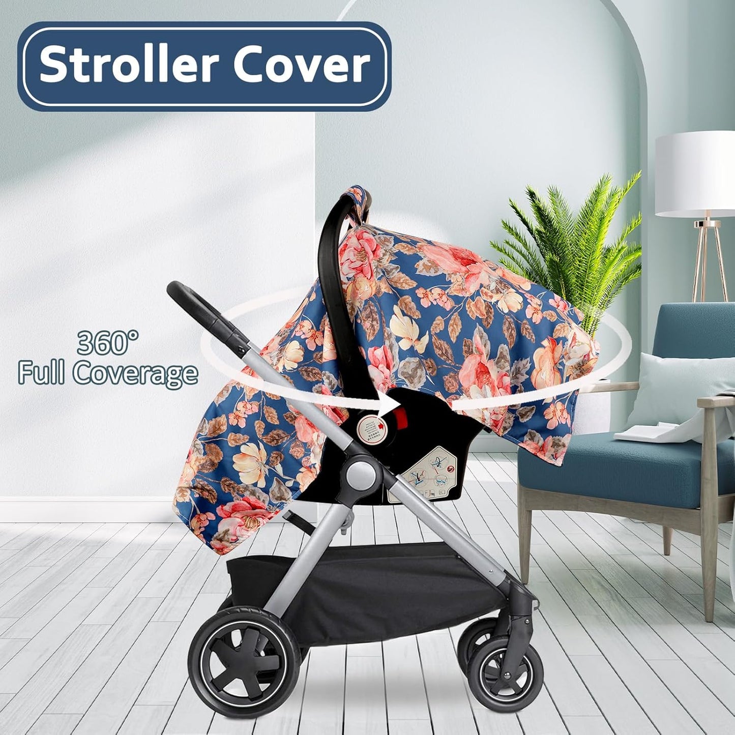 TANOFAR Car Seat Cover Baby, Carseat Covers Baby Boy Girl, Peekaboo Opening Infant Car Seat Cover for Winter, Warm & Cozy, Blue Floral