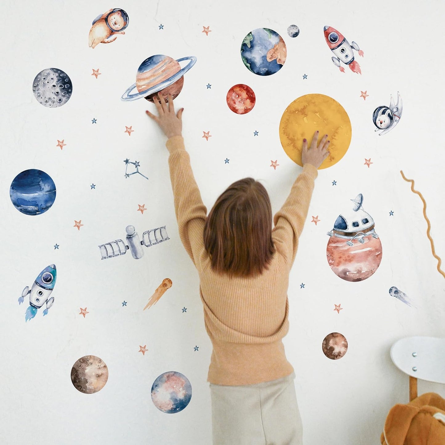 Solar System Wall Decals for Kids - Planets and Space Themed Wall Stickers by Lipastick - Peel and Stick Vinyl Decals for Boys and Girls Bedroom, Nursery, Playroom, Daycare - M Size