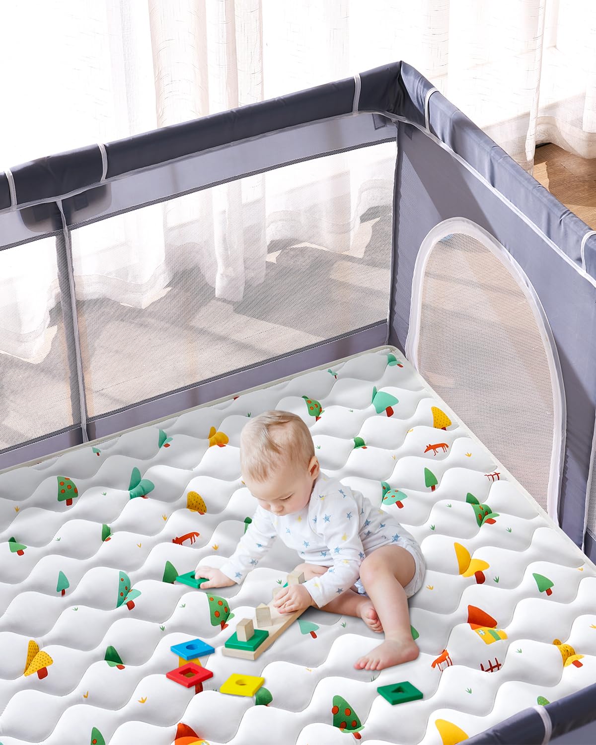 Odorless Premium Foam Baby Play Mat 79" x 71", Soft Microfiber Fabric Crawling Mat for Floor- Comfortable and Hypoallergenic, Non-Slip Cushioned Floor Playpen mat for Infants,Babies,Toddlers