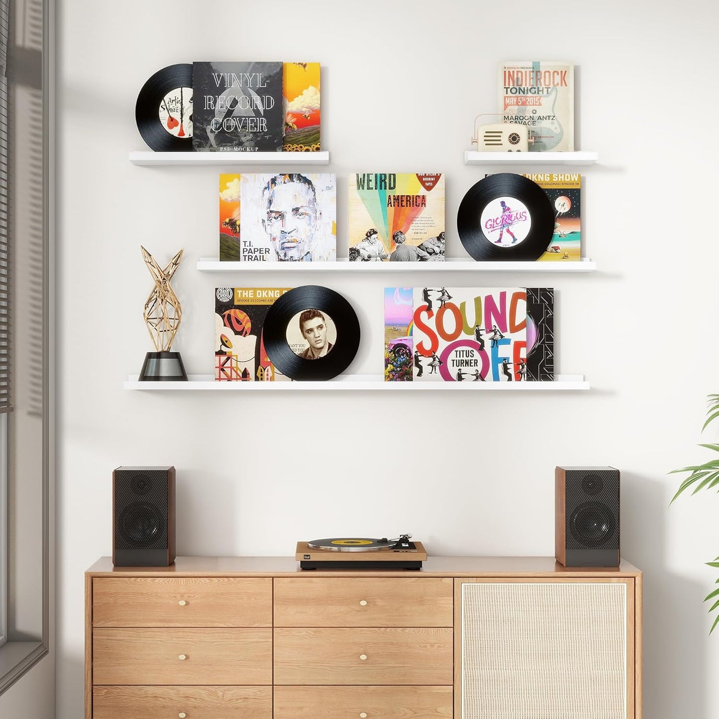 Floating Picture Ledge Shelves for Wall Set of 8, 16 Inch Solid Wood Wall Shelves with Lip Long Large Nursery Book Shelf for Toys Storage Kids Bookshelf Wall Mounted Living Room Bedroom Decor Frames