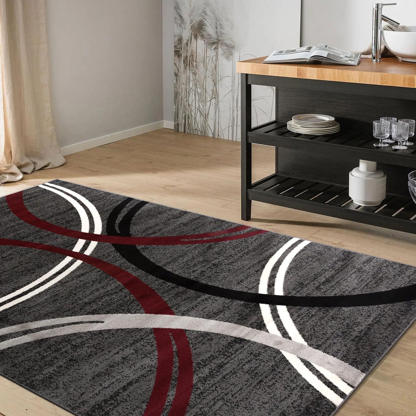 Rugshop Modern Wavy Circles Design Area Rug 3'3" x 5' Red