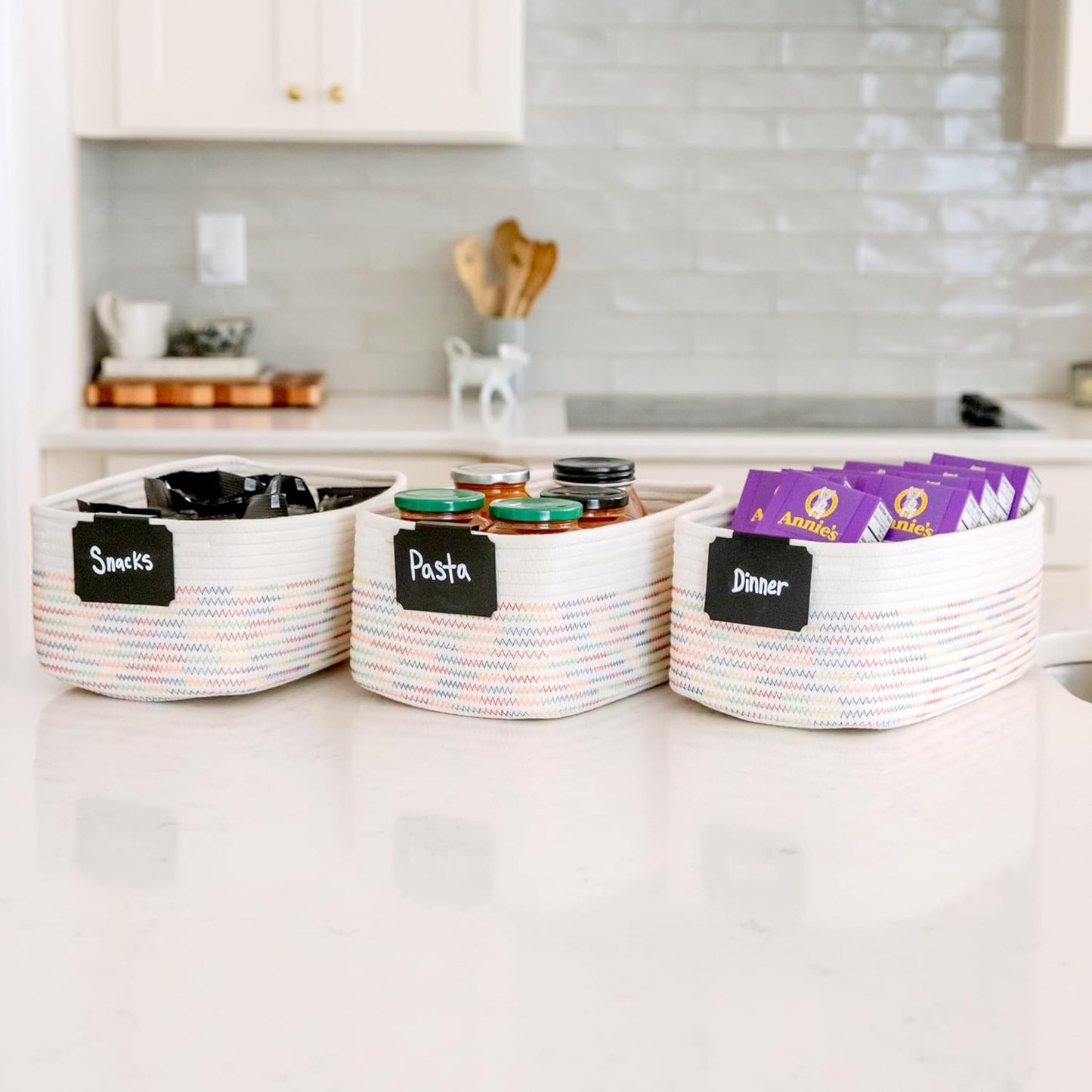 NaturalCozy 13.5”x8.5”x5.5” Rectangle Storage Baskets for Shelves 3 Pack | Cotton Rope Woven Small Baskets for Organizing | Small Storage Bins for Nursery, Bathroom, Closet, Shelf, Decorative