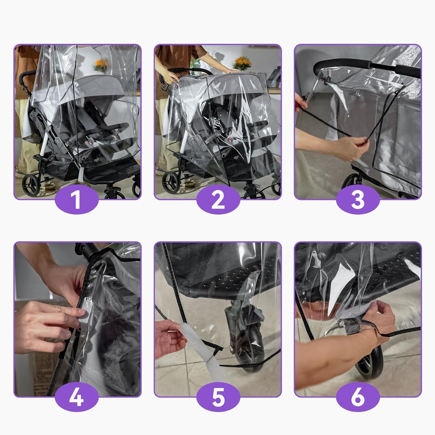 bemece Double Stroller Rain Cover, Weather Shield Double Stroller for Side by Side Seats Twin Stroller, Baby Outdoor Activities Accessories, Protects Children from Rain, Snow, Wind