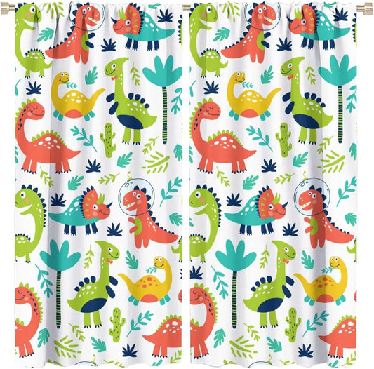 Rustic Dinosaurs Curtains Colorful Dino Kids Boys Cartoon Cute Cool Funny Decor Printed Blackout Rod Pocket Window Drapes for Living Room Bedroom W21xL45in Decor