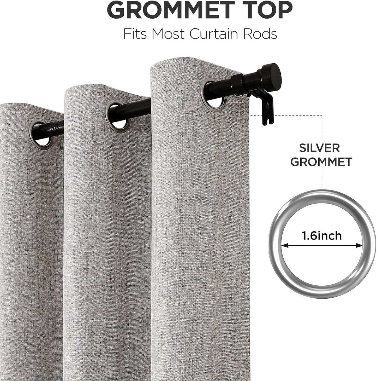 Joydeco 100% Blackout Linen Curtains 90 Inches Long 2 Panels, Thermal Insulated Burlap Curtain & Drapes, Grommet Room Darkening Textured Curtains for Bedroom Living Room (52x90 inch,Greyish White)