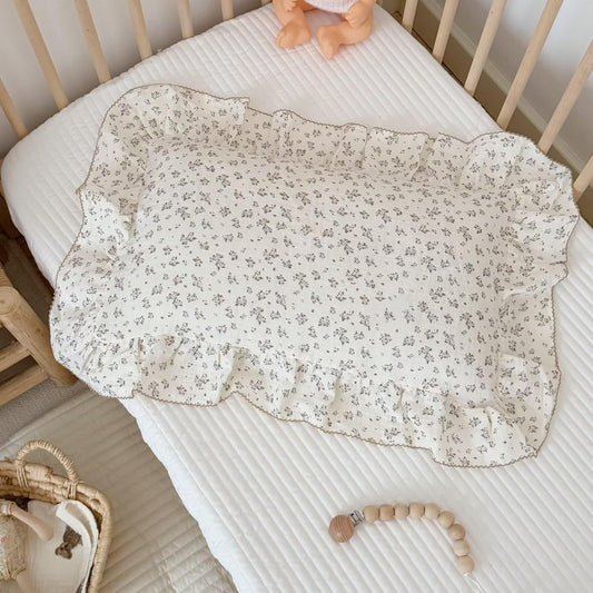 BuLuTu Gauze Muslin Pillow Cases for Toddler Girls Boys Soft Breathable Pillowcase Crib Size, 14"x20", 1 pc, Blue Floral Small Pillow Cover for Travel/Daycare/Nursery Decor, Enveloped Closure