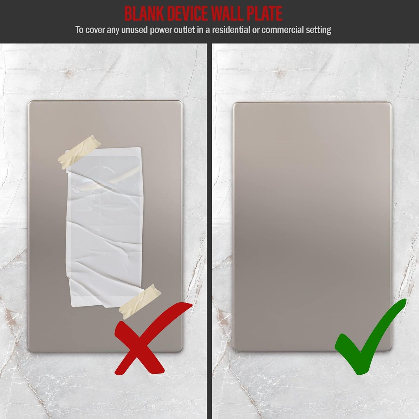 ENERLITES Screwless Blank Wall Plate, Child Safe Blank Device Outlet Cover, Standard Size, 1-Gang 4.68" x 2.93", Polycarbonate Thermoplastic, UL Listed, SI8801-NK, Nickel