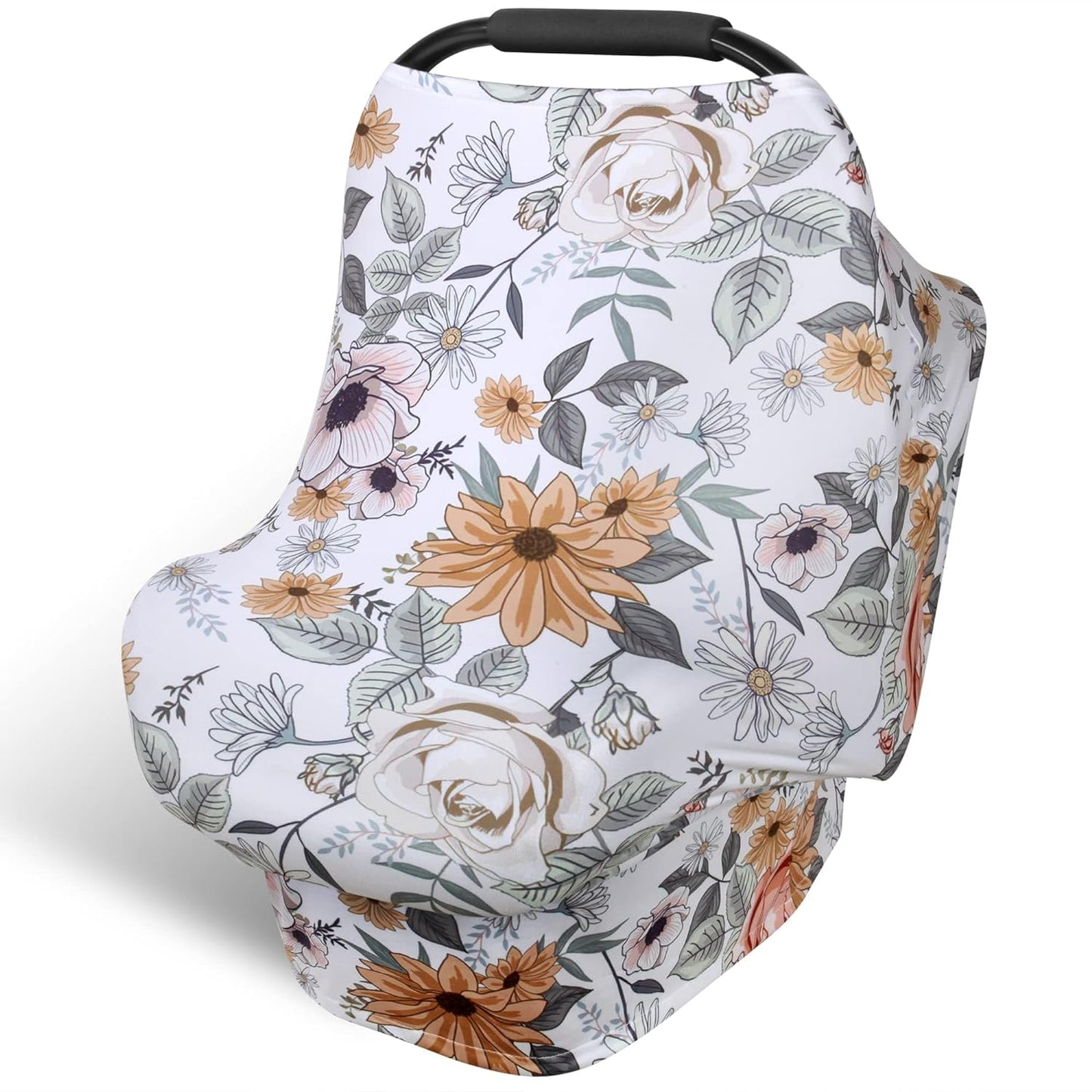 Rquite All-in-1 Car Seat Cover Baby, Carseat Covers for Girl Boy, Stretchy Soft Infant Car Seat Cover, Multi-use Baby Carrier Cover, Car Seat Canopy, Stroller Sun Shade, Nursing Breastfeeding Cover