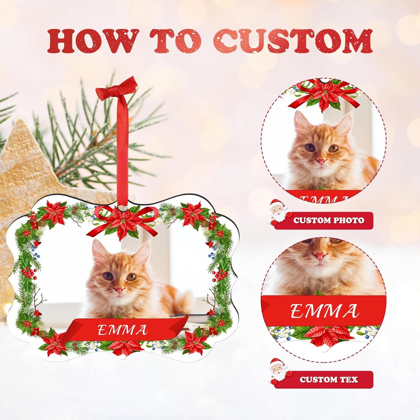 Personalized Photo Ornaments for Christmas Tree, Custom Cat Name Ornament, 2025 Puppy 1st Xmas Gifts, Holiday Decor Christmas Tree Decoration, Pet Lovers Dog Cat Gift