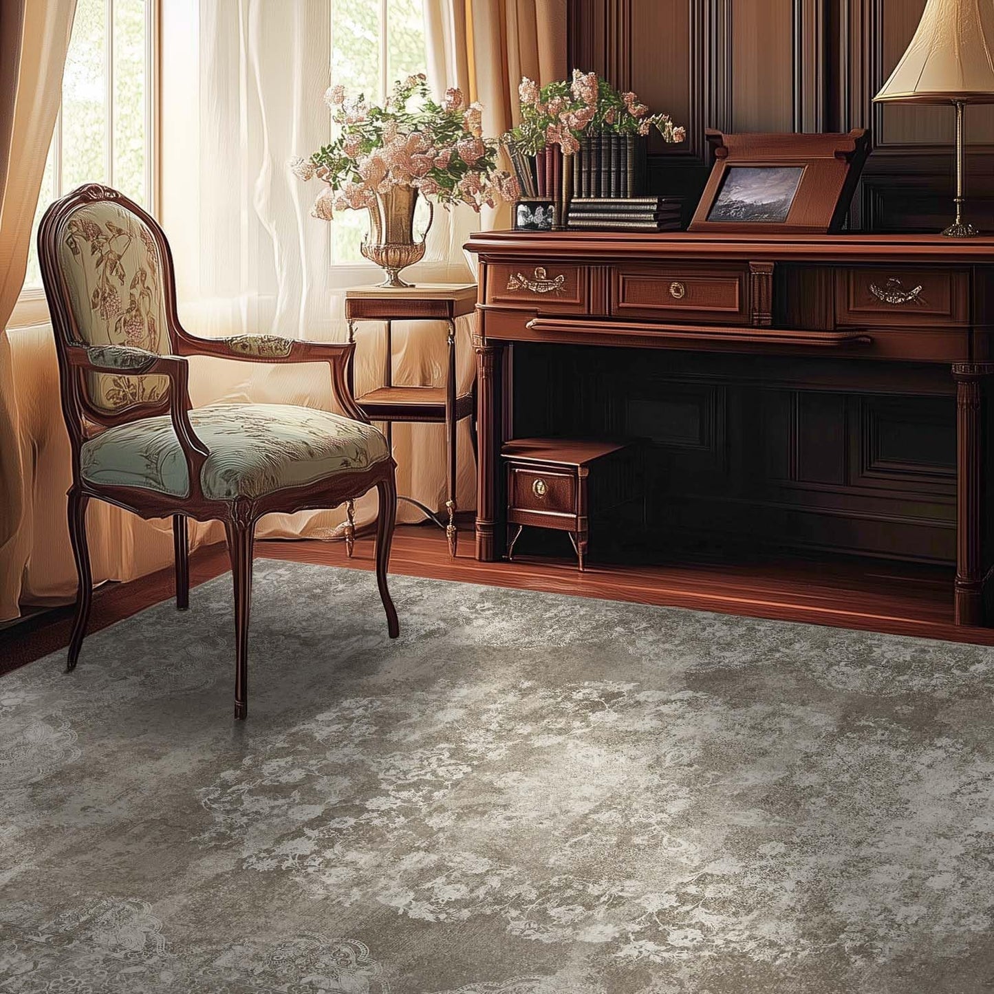 jinchan Washable Area Rug 8x10 for Living Room - Soft Faux Wool Ultra-Thin Stain Resistant Non-Slip Distressed Vintage Floral Large Carpet for Bedroom,Dining Room,Home Office,Nursery(Brown, 8'x10')