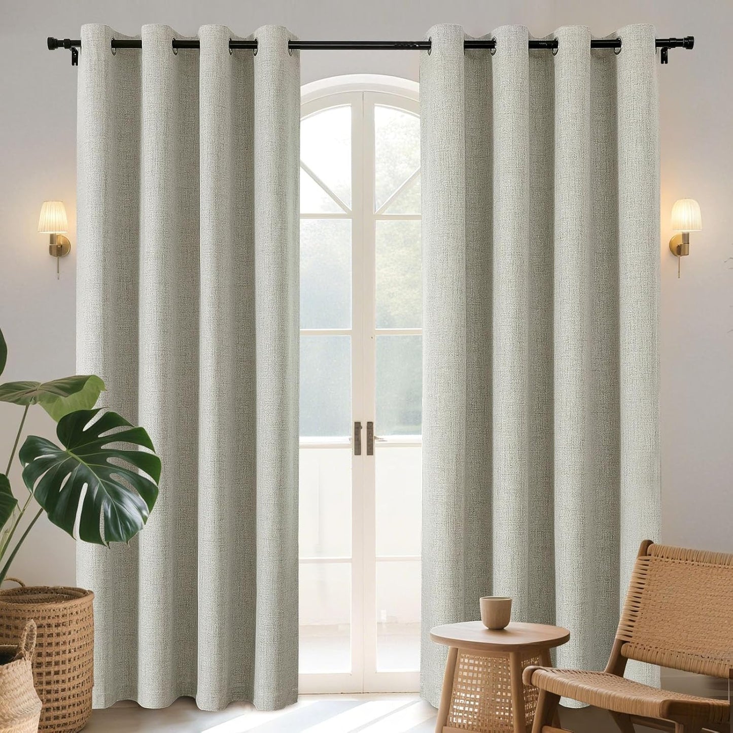 Joydeco Blackout Curtains 95 Inches Long 2 Panels Burg, Room Darkening Curtains for Bedroom, 100% Black Out Textured Thermal Drapes Privacy Protection 2 Panels Set(W52 x L95 Inch, Light Beige)