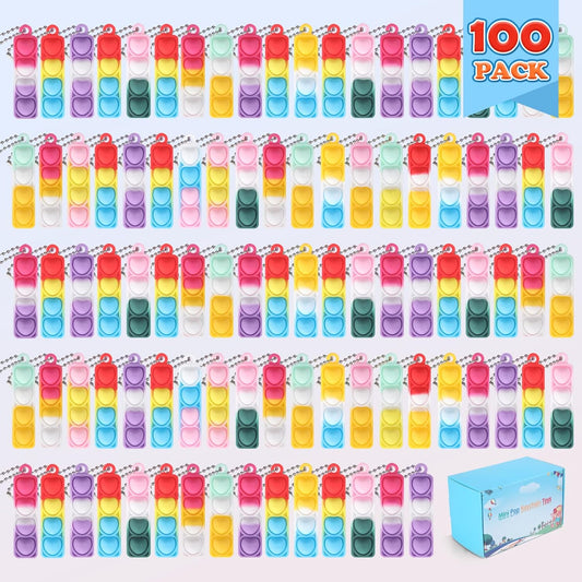 100Pcs Mini Pop Fidget Toys Bulk Party Favors for Kids Pop Keychain Sensory Toys Bag Fillers Pop Toddler Carnival Treasure Easter Classroom Prizes Stress Reliever Anti-Anxiety Toy for Boy Girl