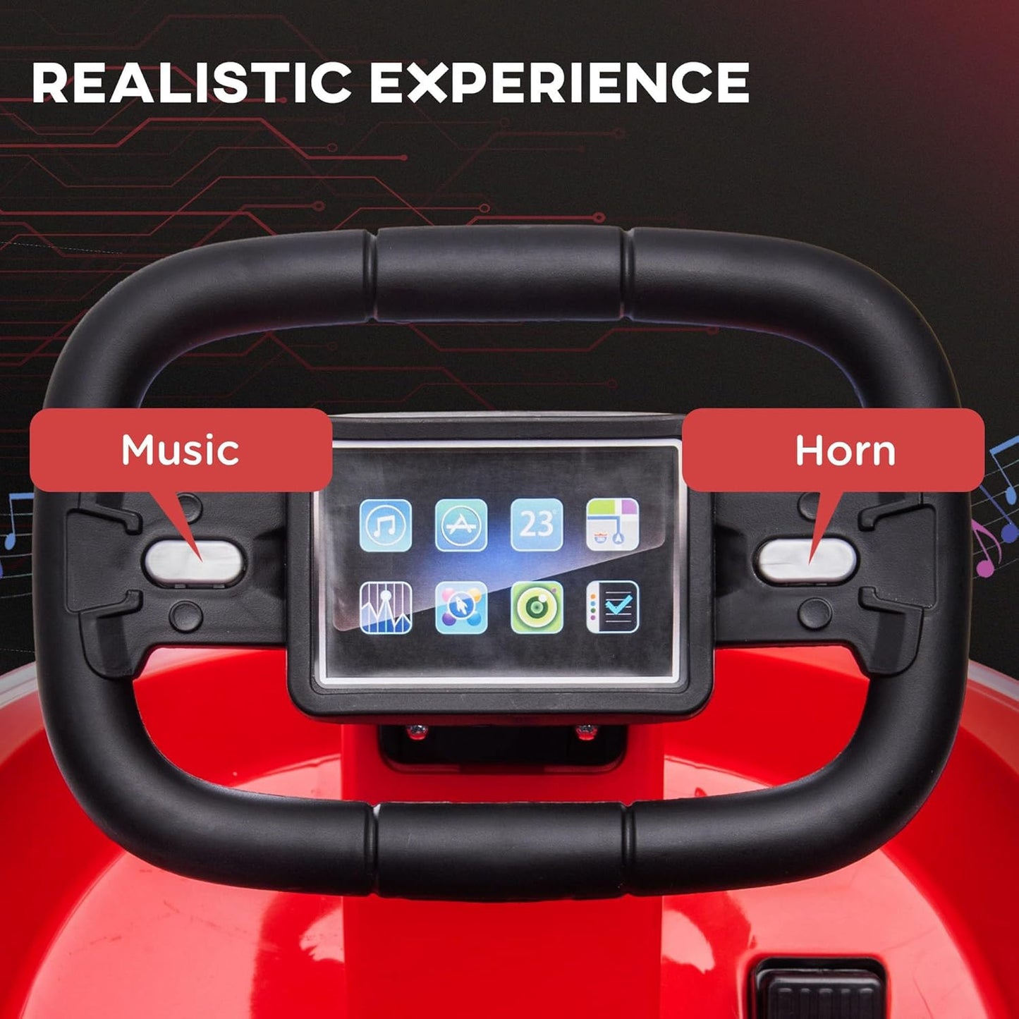 Aosom Toddler Bumper Car, 360° Rotation 6V Kids Electric Ride on Bumper Car with EVA Bumper Edges, Twins Motor, Songs, Horn, LED Lights, Safety Belt for 18-48 Months, Red