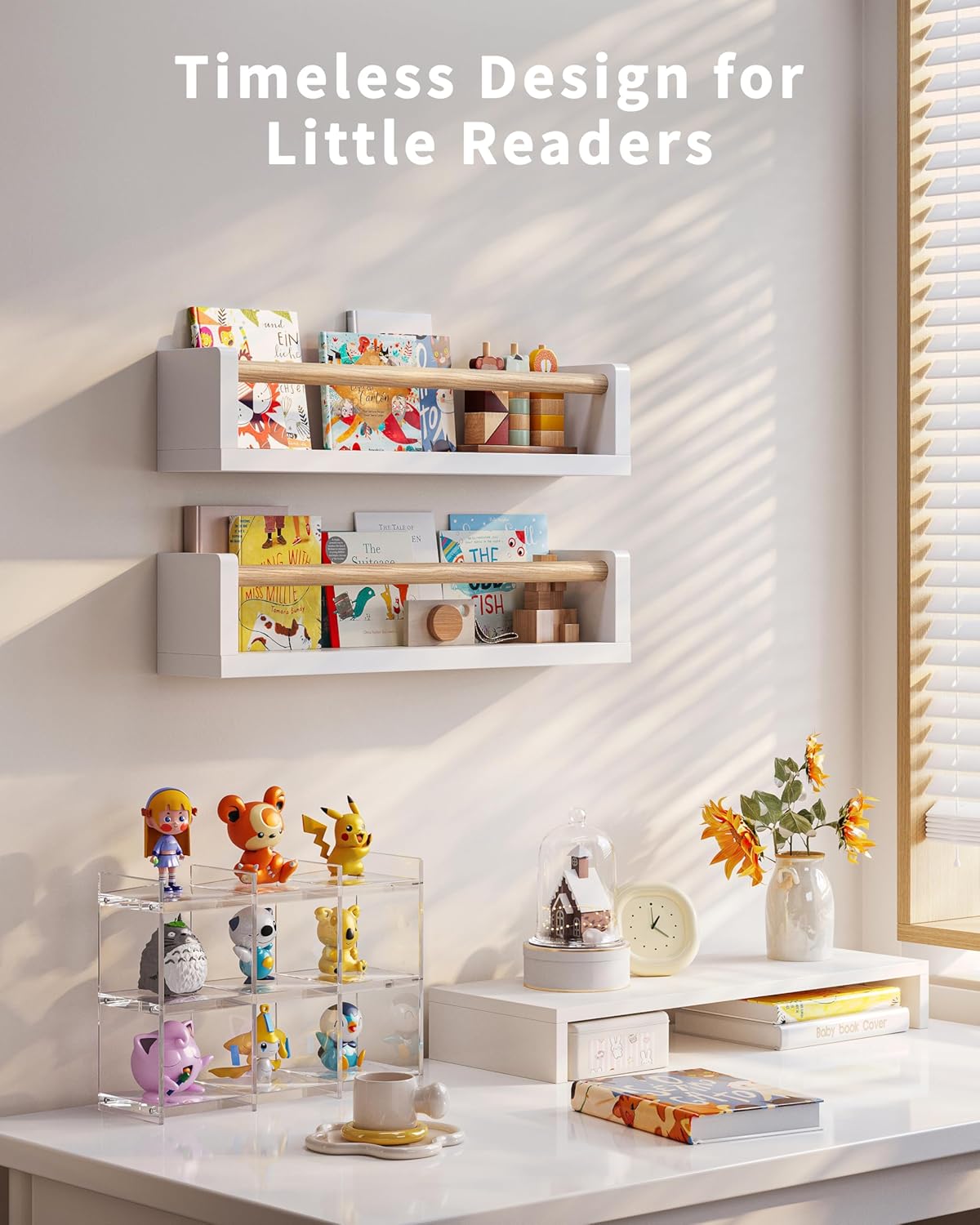 Nursery Book Shelves - 4 Pack, Wall Book Shelves for Bedroom Kids, Kids Wall Book Shelf, Book Shelf for Kid Rooms, Toddler, Baby, Play Room, Nursery Decor