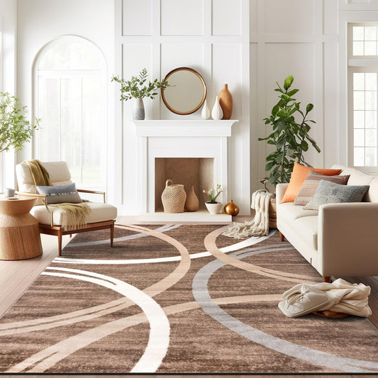 Rugshop Modern Wavy Circles Design Area Rug 12' x 15' Brown