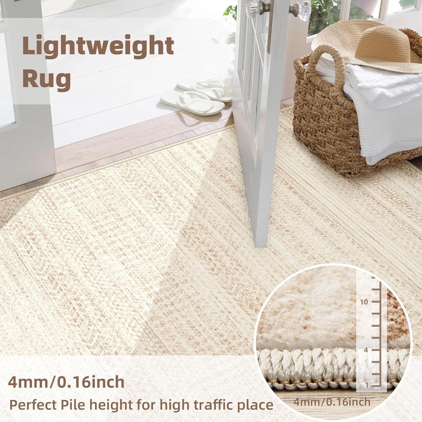 Moroccan Area Rug 2x3 - Washable Distressed Entryway Rug Non-Slip Small Rug, Soft Low-Pile Geometric Farmhouse Indoor Door Mat Floor Carpet for Entrance Bedroom Kitchen(2'x3',Ivory Beige)