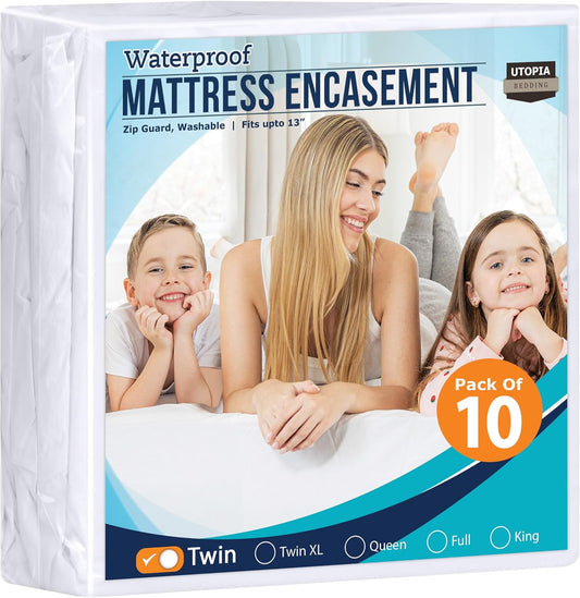 Utopia Bedding Zippered Mattress Encasement Twin Size (Pack of 10), 100% Waterproof, Dust Mite and Bed Bug Proof Mattress Protector, Absorbent 6-Sided Mattress Cover