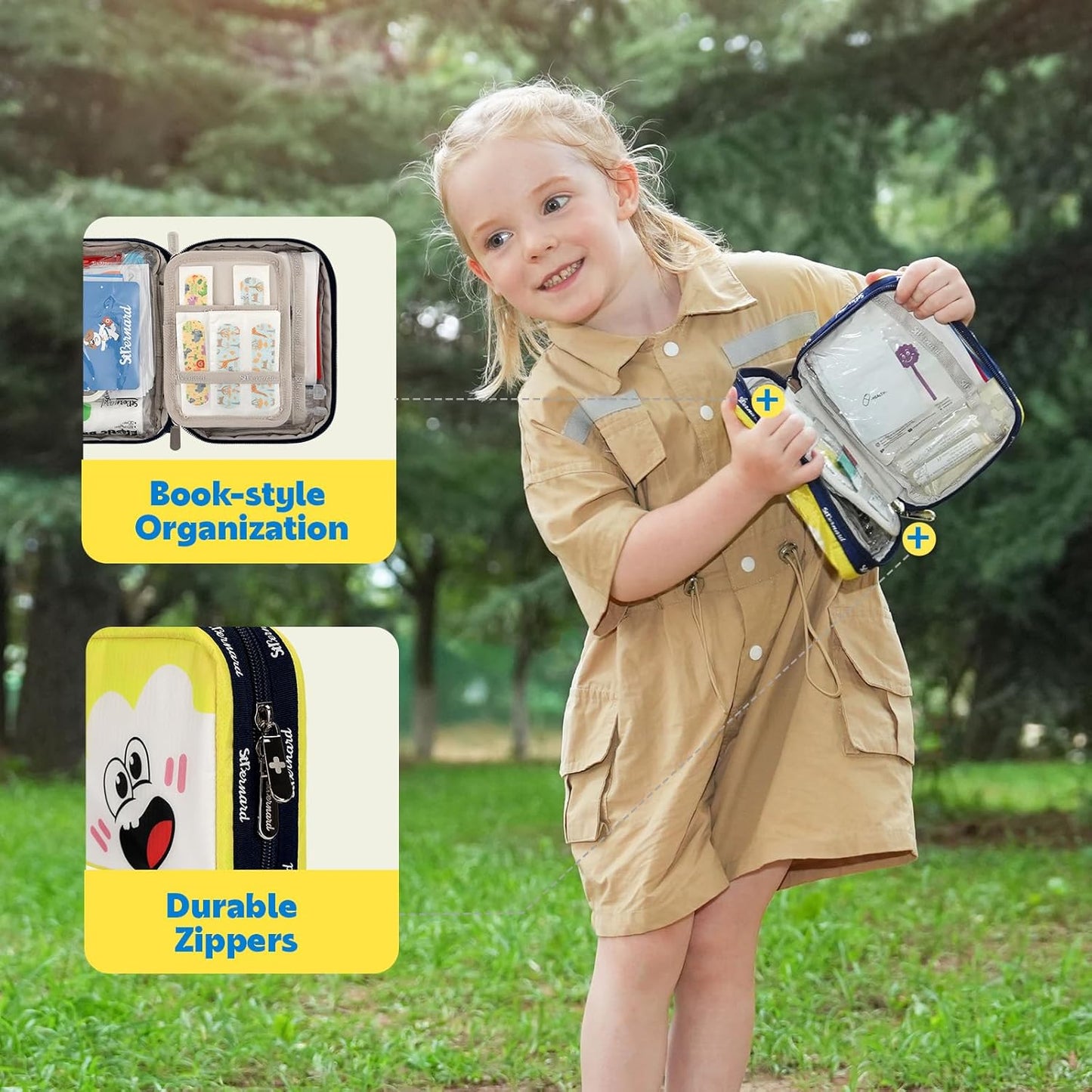 Stbernard Small First Aid Kit for Kids and Adults, 155pcs Medical Kit with Digital Thermometer for Home, Travel, Hiking, Backpack, 6.3x4.33x1.97in, Yellow