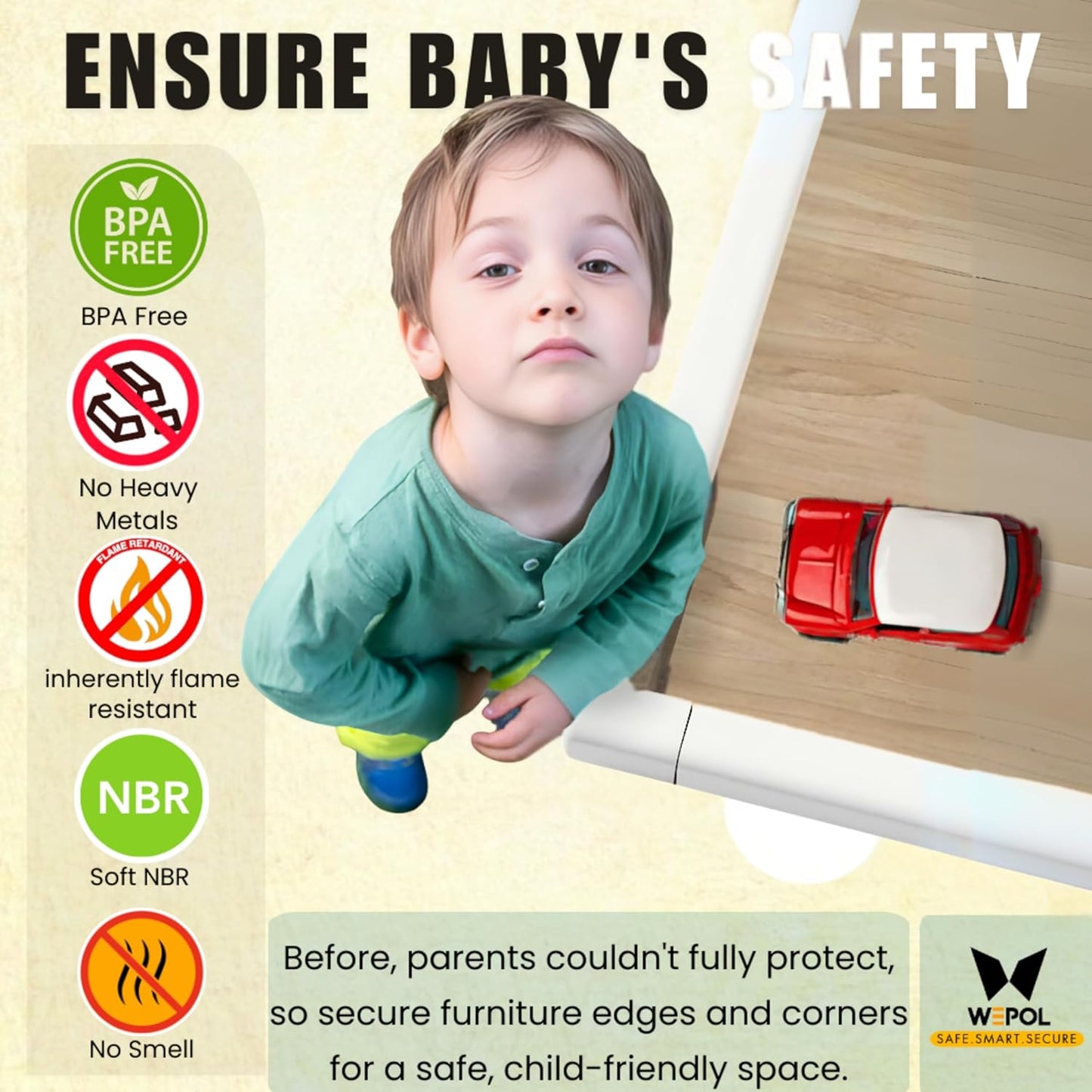 Table Edge Protector for Baby Proofing (18ft Edge+8 Corners) Baby Proof Corners and Edges Guard, Soft NBR Rubber Foam 3M Adhesive, Furniture Corner & Edge Safety Bumpers for Table & Fireplace-White