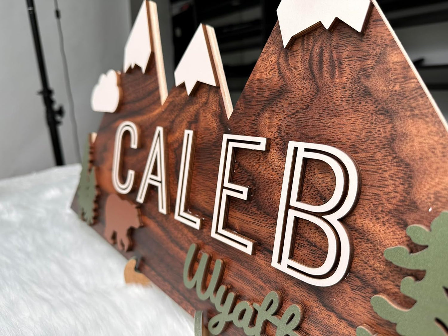 Personalized Name Sign, Mountain nursery decor, Layered Nursery baby name sign, Woodland nursery decor, Woodland theme nursery, Baby woodland nursery, Nursery name sign for boys gift/7