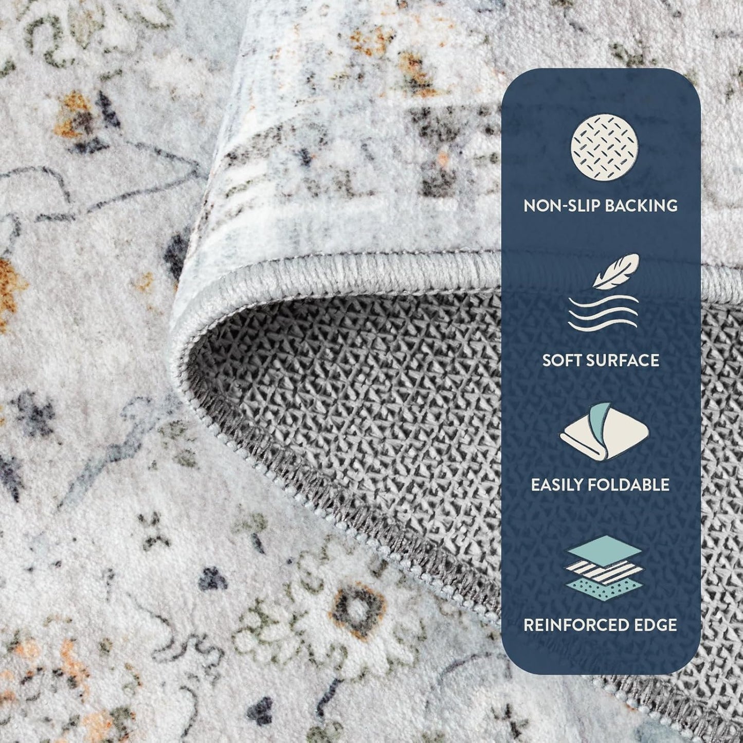 Lahome Boho Light Blue Area Rug 8x10 for Living Room, Soft Floral Rugs for Bedroom Aesthetic, Washable Floor Carpet Non Slip Indoor for Dining Room Home Decor