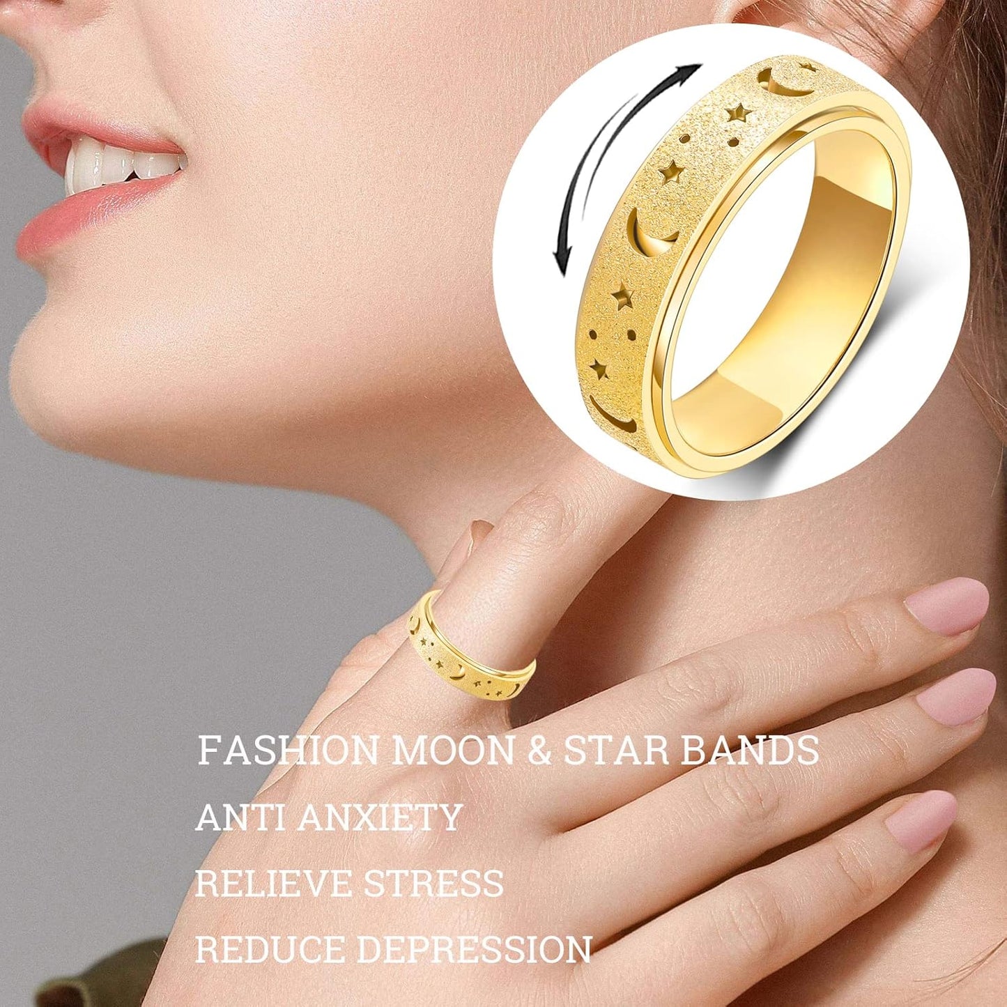 OreilleStar Anxiety Ring for Women Spinner Ring Stainless Steel Fidget Toys Adults Fidget Spinner Rings for Women Fidit Ring Men