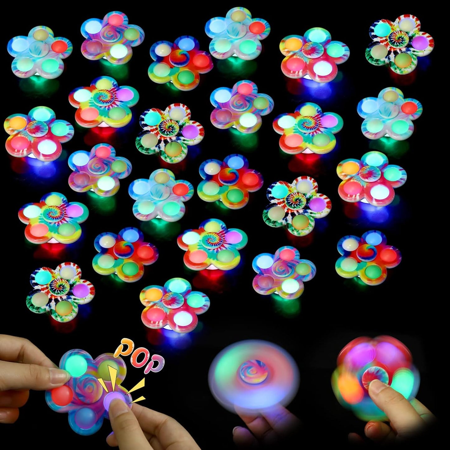 SCIONE Easter Party Gifts for Kids LED Fidget Spinner Bulk 24Pcs, Light up Toys Party Favor for Kids 4-8-12 Goodie Bag Stuffers Classroom Prize Fidgets Packs, Glow in The Dark Toddler Sensory Toys