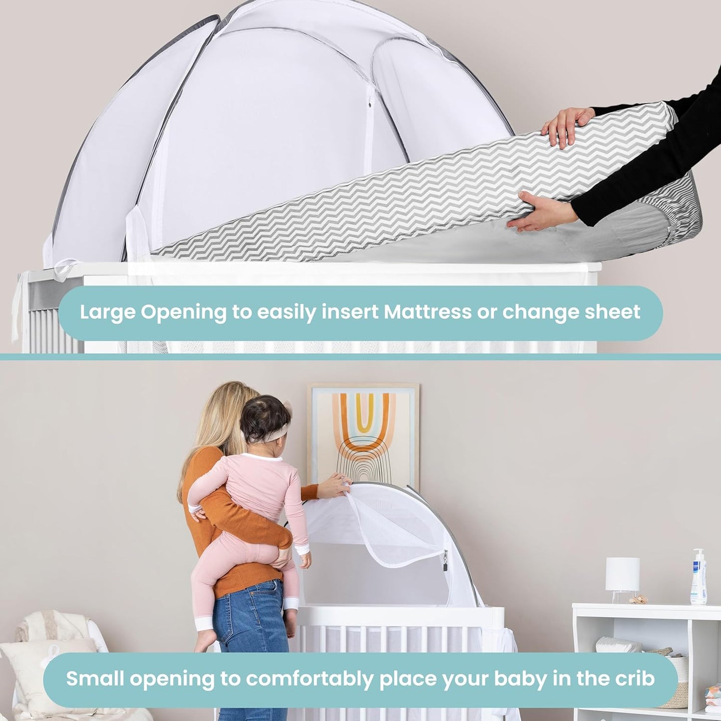 Breathable Mesh Crib Tent to Keep Baby from Climbing Out, Crib Net Canopy with Auto-Lock Zipper and Safety Latch, Crib Net to Keep Baby in, Crib Cover for Safety (Mosquiteros para Cunas de Bebes)