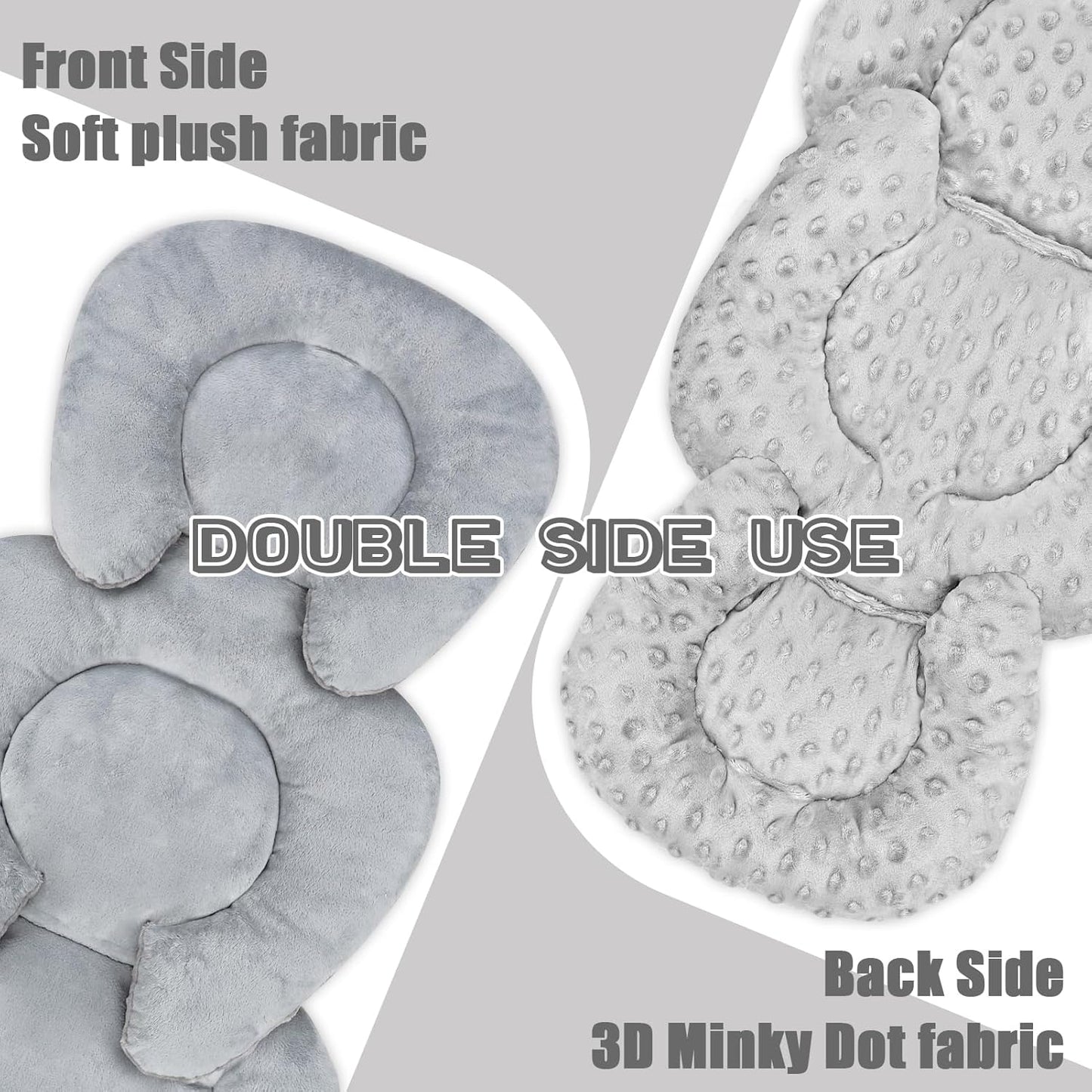 Infant Car Seat Insert Head and Body Support, GFU Reversible Newborn Insert for Carseat with Strap Pads, Soft Stroller Cushion Pillow Insert for Boys and Girls, Fits for Stroller, Swing, Grey