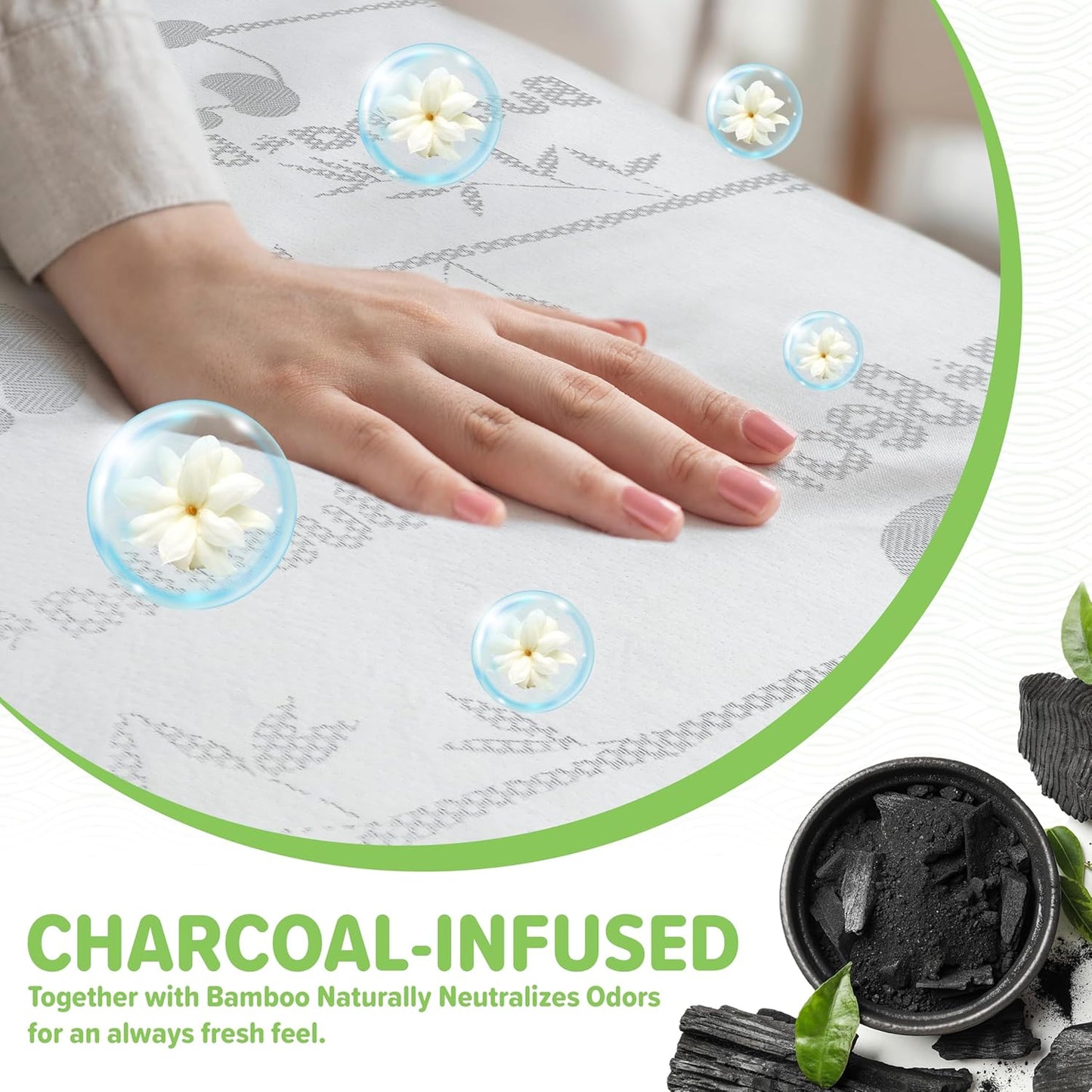 Premium Bamboo Crib Mattress Encasement Protector | Full Zipper Enclosure | Waterproof | Extra Soft | Enfused Charcoal for Odor Control | Fits Crib | Family Friendly, White