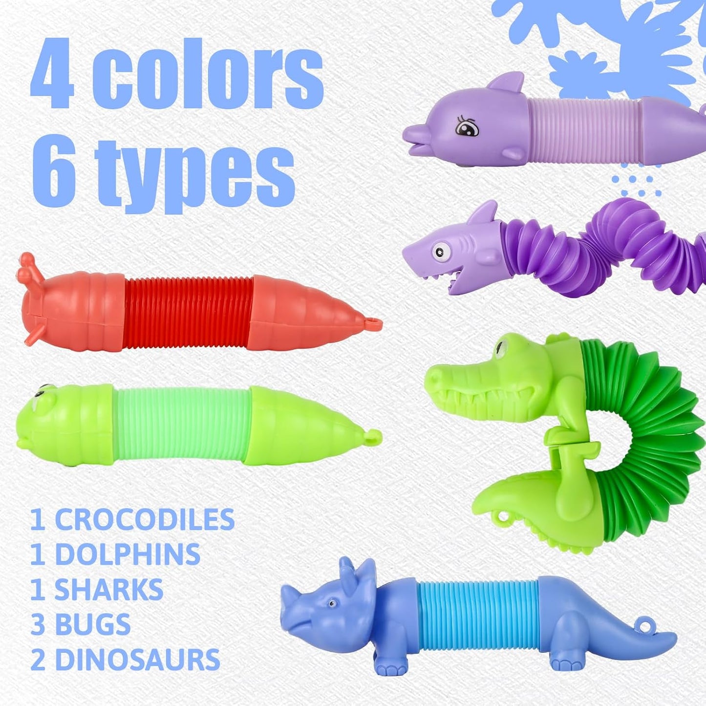 Shindel 8PCS Pop Tubes, Stress Relief Pop Tubes Mini Sensory Fidget Toys Dinosaurs Dolphins for Autism Kids Stocking Stuffers Classroom Treasure Box Prizes Goodie Bag Stuffers