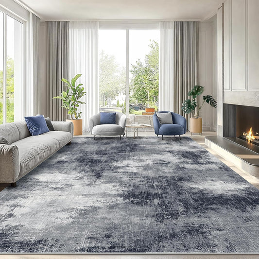 Amada 9x12 Large Area Rug, Modern Abstract Living Room Rug with Non-Slip Backing & Short Pile, Washable Rug with Abstract Pattern for Living Room, Bedroom and Dinning Room, Grey