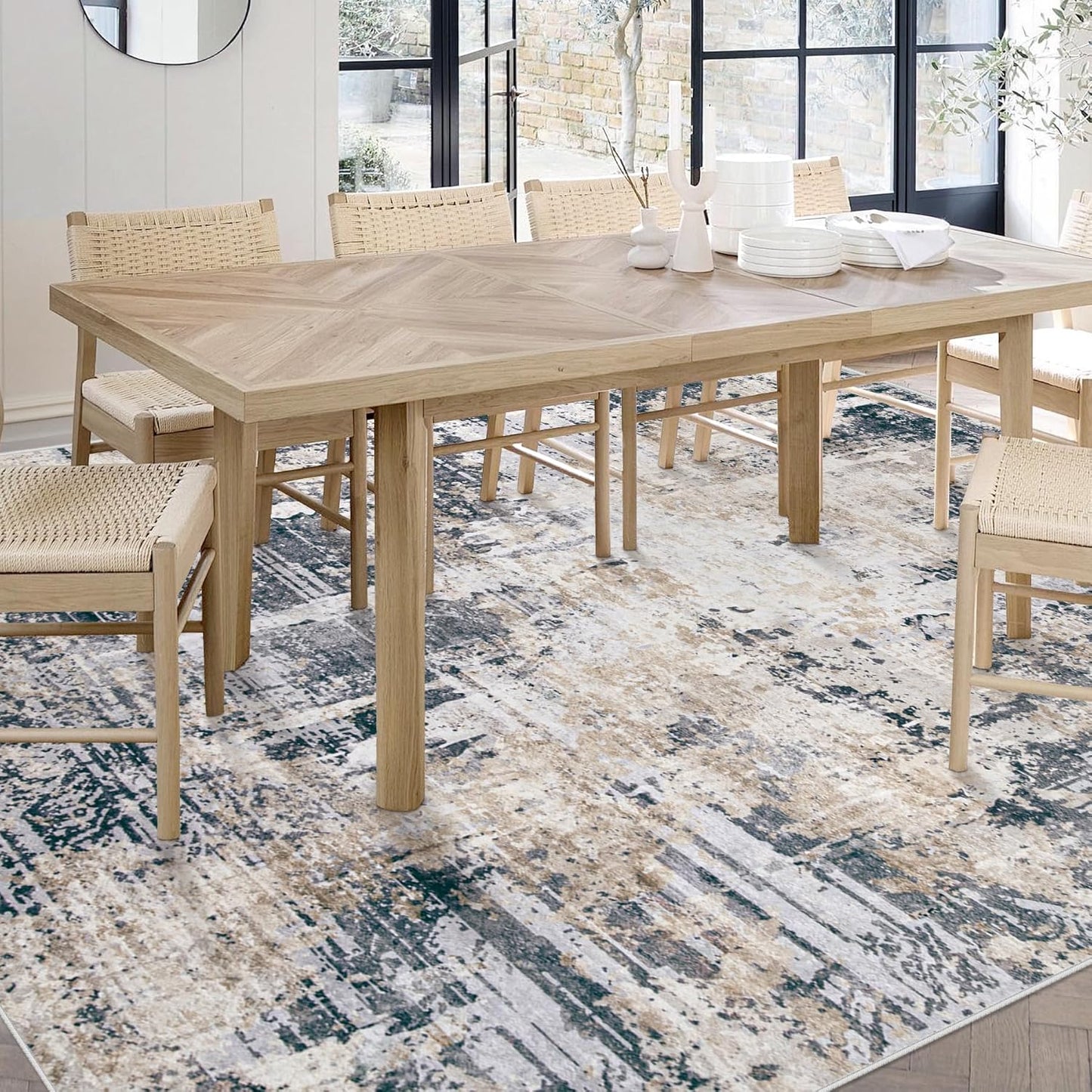 Area Rugs 6x9 Living Room: Washable Rug Modern Abstract Large Rugs Soft Non Slip Neutral Rug Stain Resistant Indoor Carpet for Bedroom Kitchen Dining Room Nursery Home Office Rugs(Black Brown,6'x9')