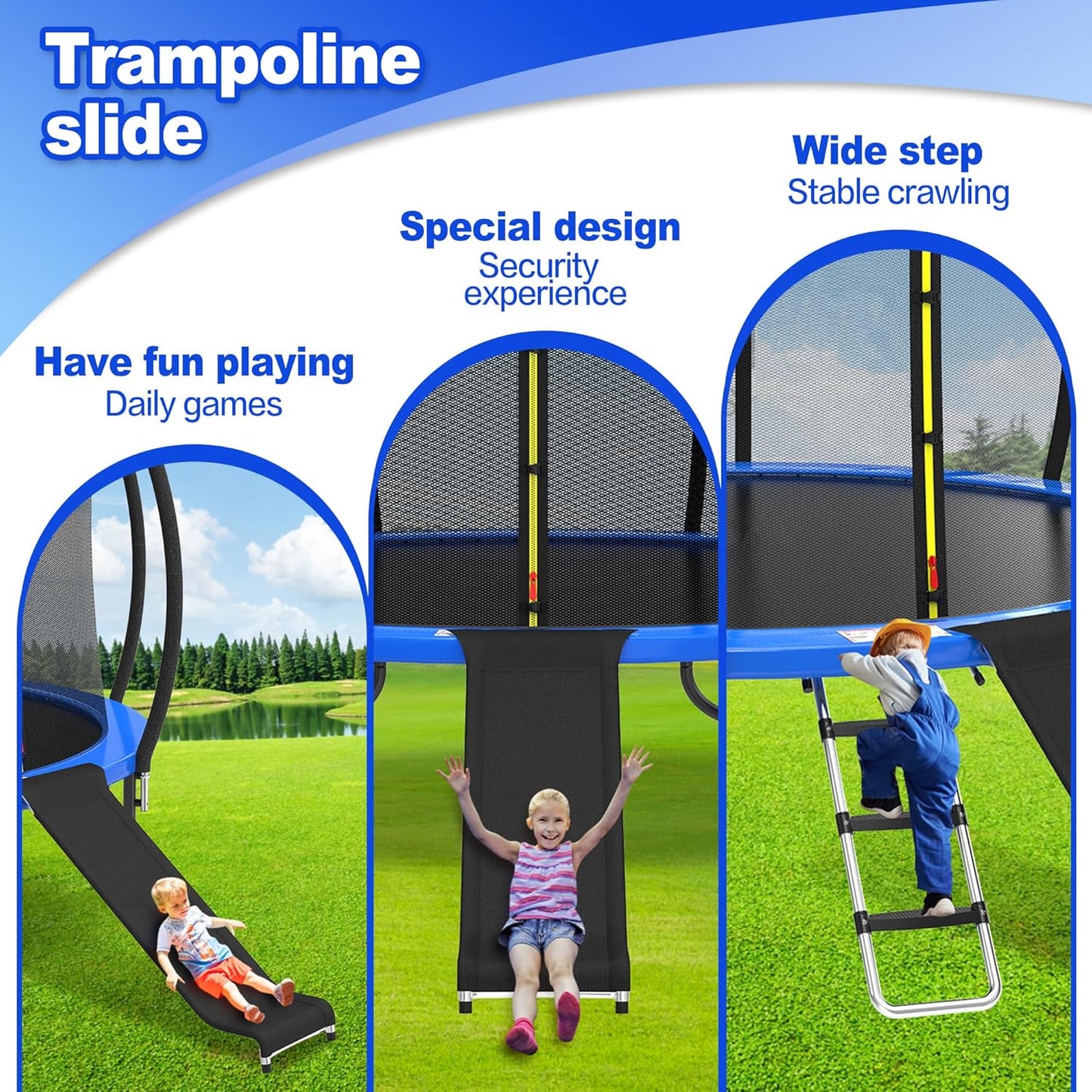 Universal Trampoline Ladder Slide kit, 3 Steps Wide Step for Trampoline, Trampoline Accessories Slide with Buffer Section for Children Kids